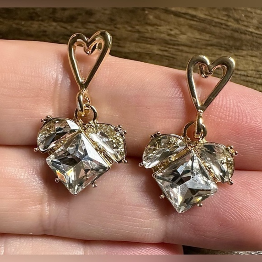 Gold vermeil stamped Heart Stud Earrings vermeil  dangle